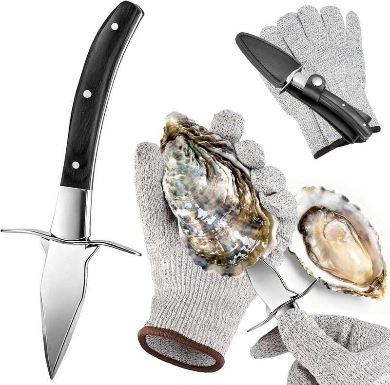 QUMMFA Professional Oyster Shucking Knife, 2CR13 Stainless Steel Oyster Knife, Sturdy Sharpness Opener for All Kinds of Shells, and Level 5 Cut Resistant Glove (XL) - Image 1